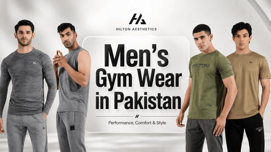 Hilton Aesthetics men’s gym wear in Pakistan featuring T-shirts, tank tops and joggers
