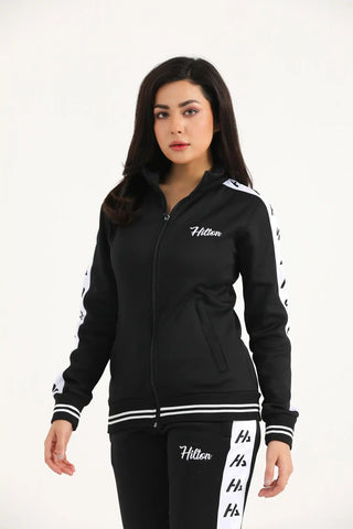 Shop the Hilton Aesthetics women’s contrast zip-up jacket with a soft brushed interior, secure zip pockets, branded sleeve panels and a fitted shape.
