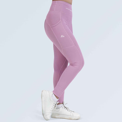 Dusty plum high-waist pocket leggings with side pocket, side view