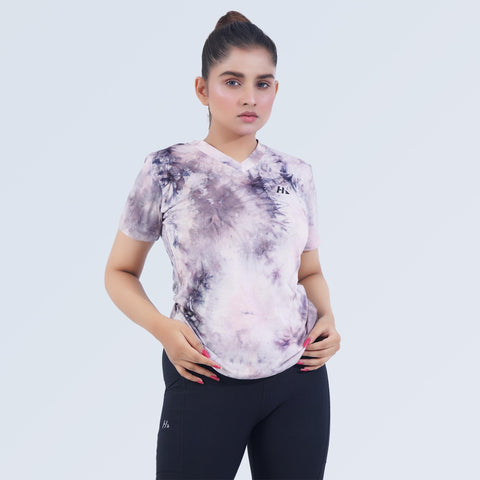 Women's Signature Tie-Dye V-Neck Gym T-Shirt Front | Hilton Aesthetics
