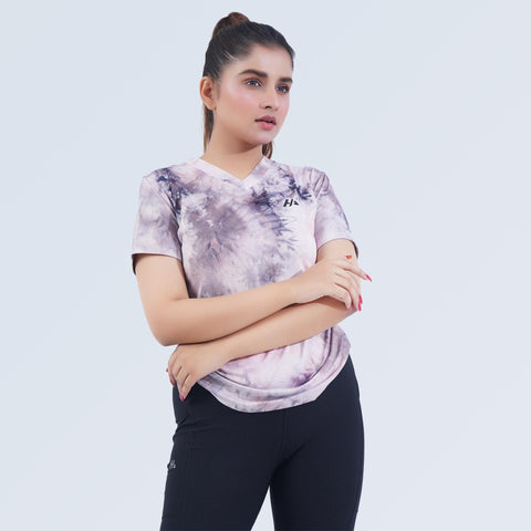 Women's Signature Tie-Dye Stretch Performance Gym T-Shirt | Hilton Aesthetics