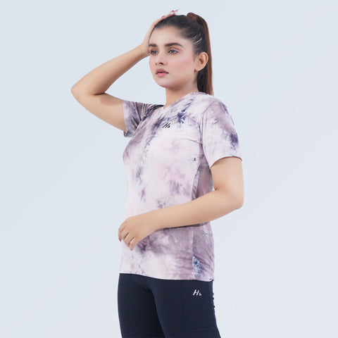 Women's Breathable Tie-Dye Workout Shirt Side View | Hilton Aesthetics