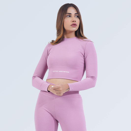 Signature Rib Crop Top for women in plum, breathable stretch gym top by Hilton Aesthetics