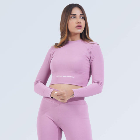 Signature Rib Crop Top for women in plum, breathable stretch gym top by Hilton Aesthetics