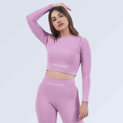Women's Signature Rib Crop Top in plum with ribbed performance fabric by Hilton Aesthetics