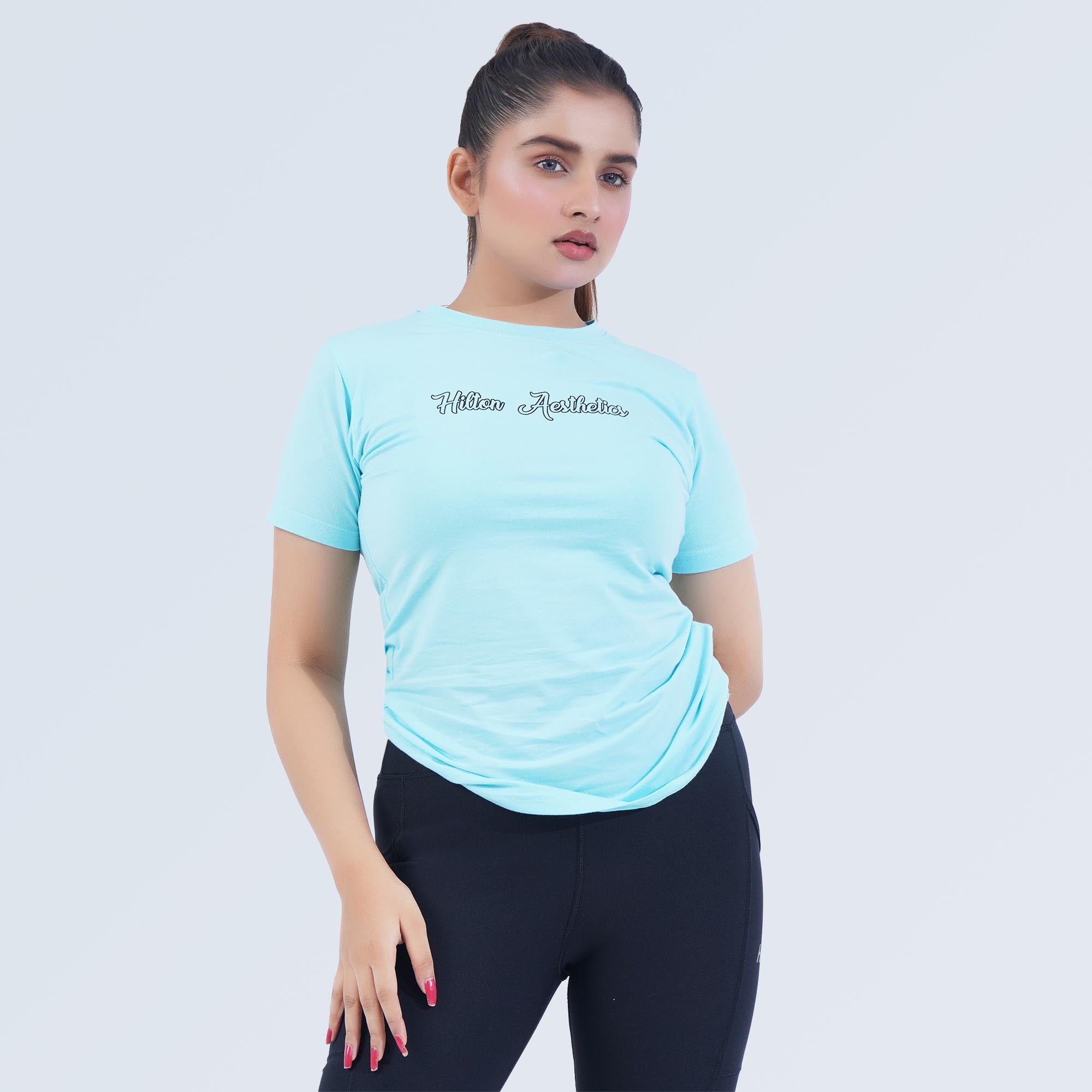 Women's Super Soft T-Shirt in pale turquoise with crew neck by Hilton Aesthetics