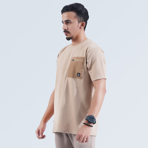 Men's Khaki Oversized T-Shirt with breathable fabric and Hilton Aesthetics logo