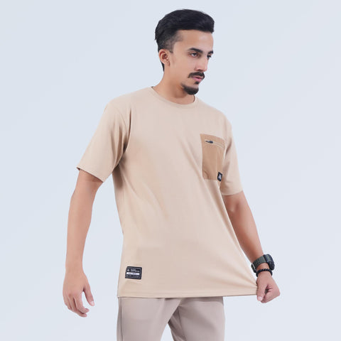 Men's Khaki Oversized T-Shirt with breathable fabric and Hilton Aesthetics logo