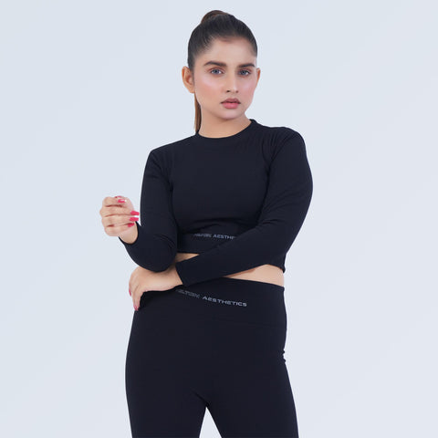 Women's Black Rib Crop Top with Stretch Fit by Hilton Aesthetics for Gym & Activewear