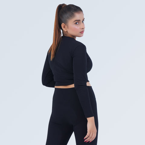 Women's Black Rib Crop Top with Stretch Fit by Hilton Aesthetics for Gym & Activewear