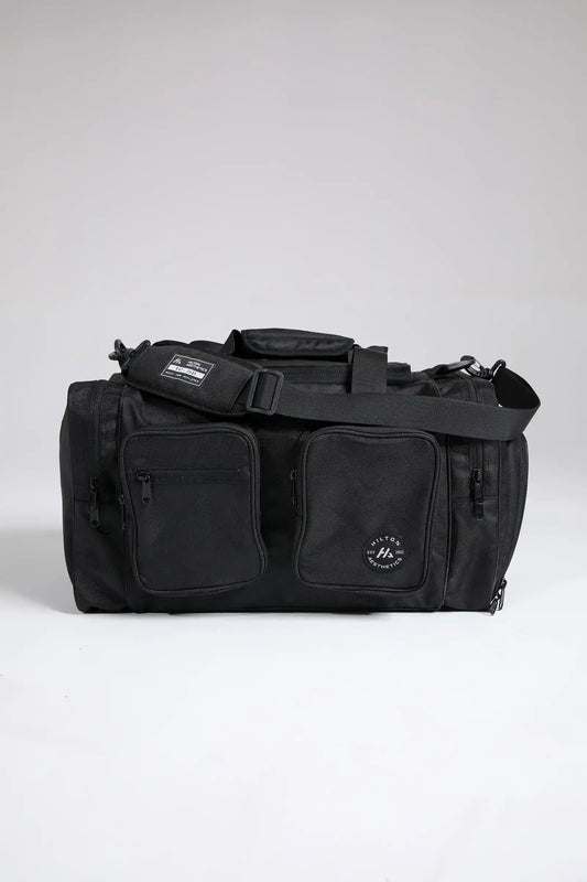 Hilton Aesthetics Everyday Holdall Gym Bag in Black, front view with spacious main compartment and durable design.