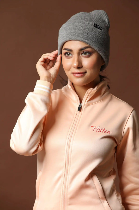 Hilton Aesthetics Essential Foldover Beanie in grey with rib knit fabric and foldover cuff