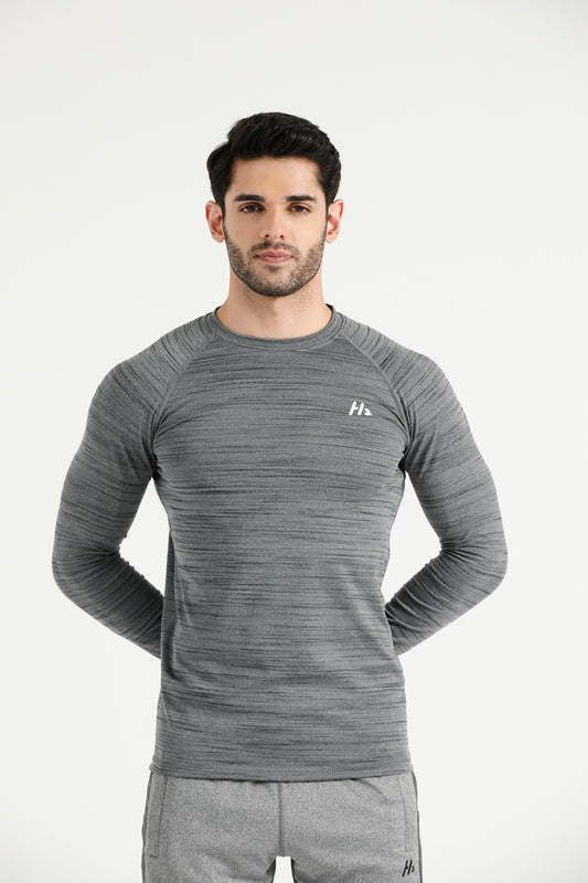 Heather Performance Long Sleeve T-Shirt with fitted sleeves and Hilton Aesthetics logo