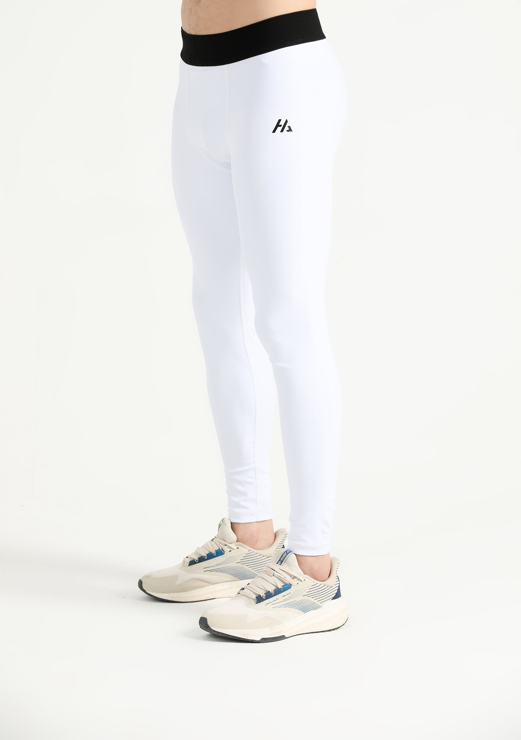 BasMen's White Base Layer Compression Leggings Front View | Hilton Aesthetics