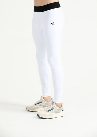 BasMen's White Base Layer Compression Leggings Front View | Hilton Aesthetics