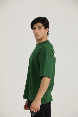 Hilton Aesthetics Lifting Oversized T-Shirt side view in green featuring relaxed oversized fit