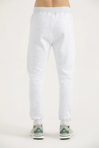 Hilton Aesthetics Oatmeal Embroider Joggers back view with elastic waistband and embroidered logo