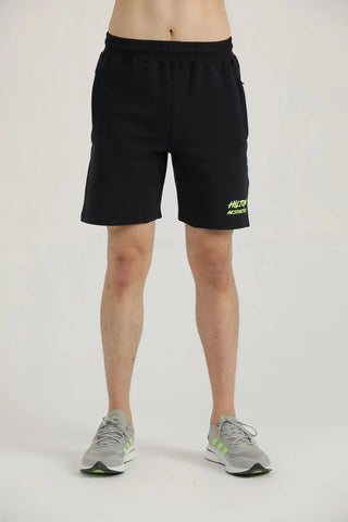 light side-angle view of black Studio Shorts for men by Hilton Aesthetics.