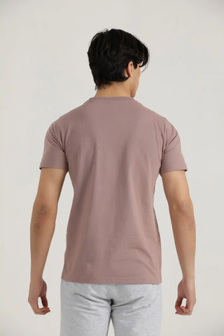 Back view of men’s rosy brown Hilton Aesthetics Vital cotton T-shirt