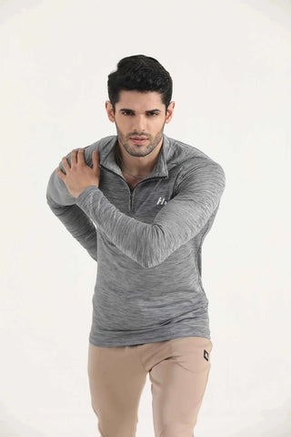 Men’s Energy Muscle-Fit Quarter-Zip Training Top with funnel neck and Hilton Aesthetics logo