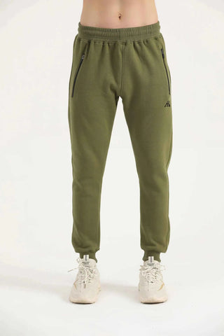Men’s dark olive green Hilton Aesthetics Flexx Joggers, front view