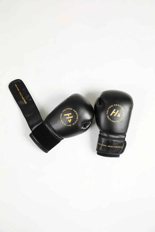 HA Premium Training Boxing Gloves with wrist support, knuckle protection and Hilton Aesthetics logo