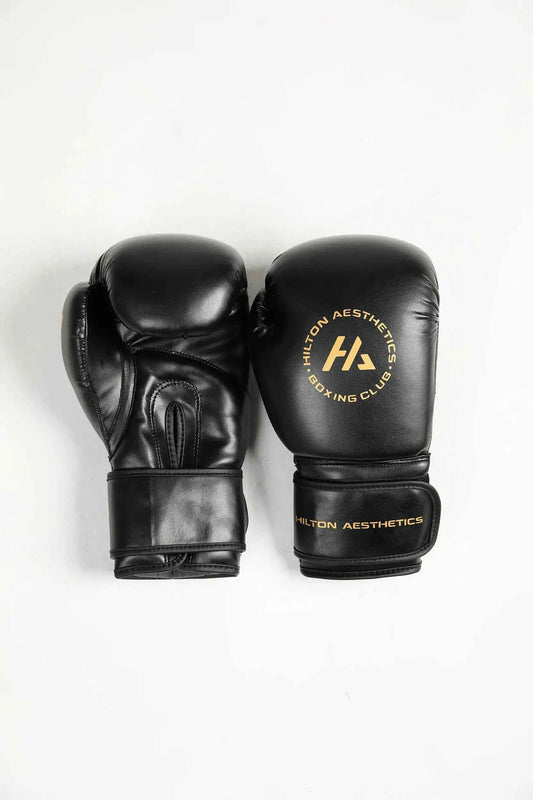 HA Premium Training Boxing Gloves with wrist support, knuckle protection and Hilton Aesthetics logo