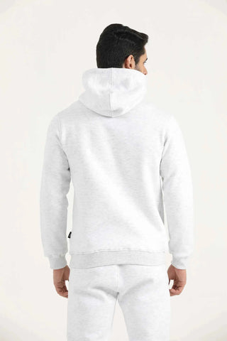 Oatmeal Patch Detail Activewear Hoodie with distressed chest patch, kangaroo pocket and banded cuffs