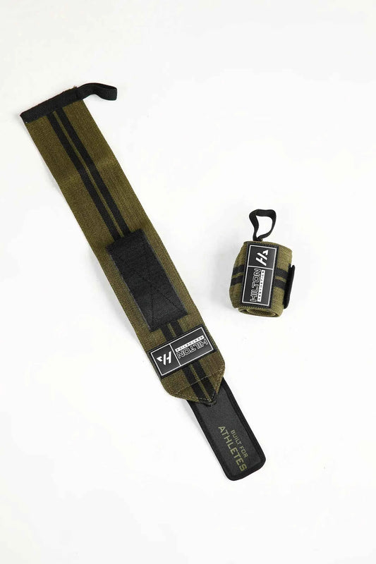 Adjustable Heavy-Duty Lifting Wrist Wraps with Velcro fastening and Hilton Aesthetics logo
